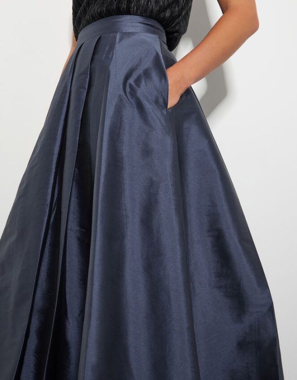 Monsoon Tanya Taffeta Pleated Midi Skirt Blue - Image 4