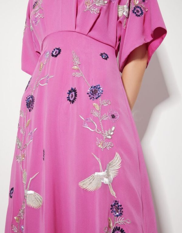 Monsoon Rosalie Embellished Midi Kimono Dress Pink - Image 4