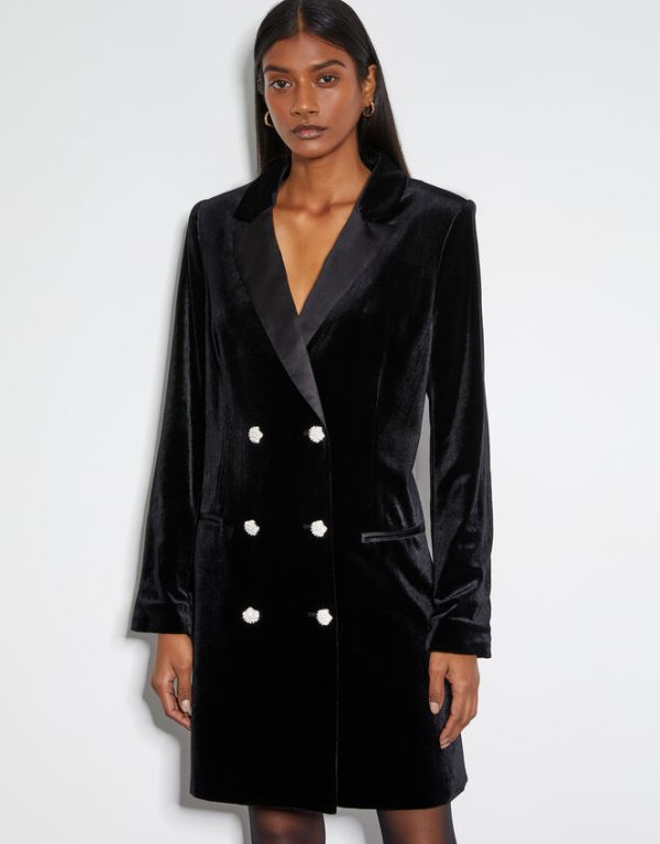 Monsoon Valery Velvet Blazer Dress Black - Image 4