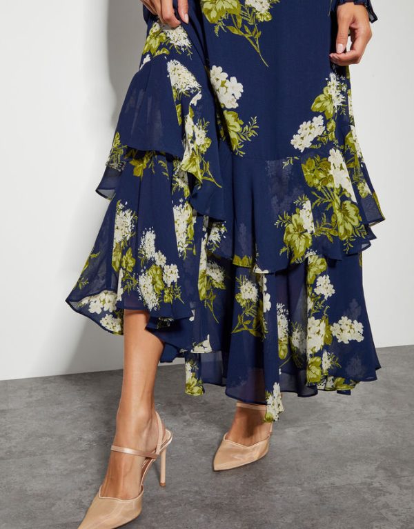 Monsoon Rowena Floral Ruffle Dress Blue - Image 4