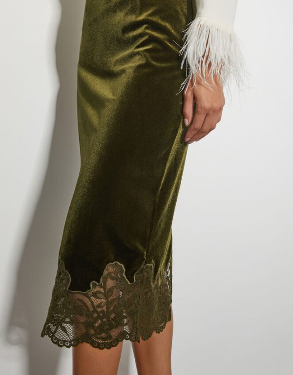 Monsoon Andi Velvet Lace Pencil Skirt Green - Image 4