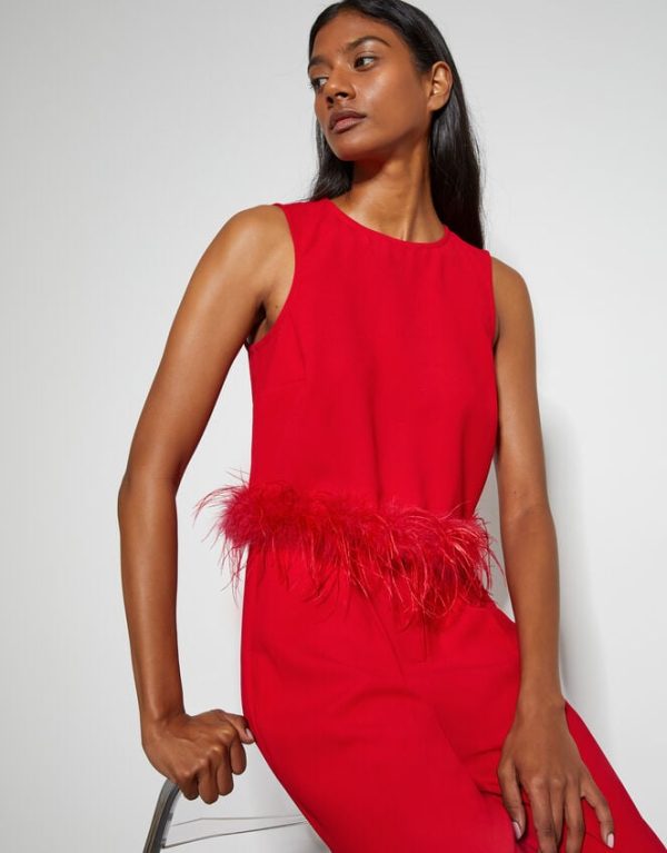 Monsoon Monsoon x Sarah Corbett-Winder Feather Trim Crop Top Red - Image 4