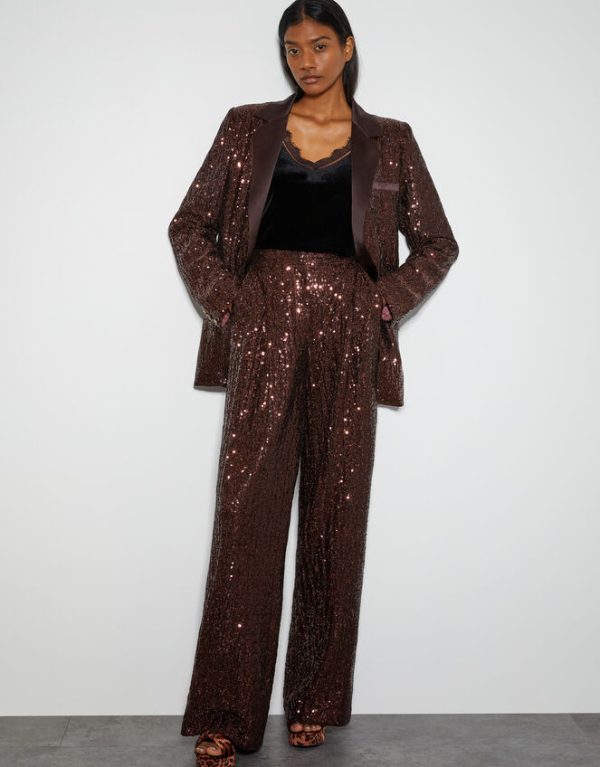 Monsoon Monsoon x Sarah Corbett-Winder Wide Leg Sequin Trousers Bronze - Image 3