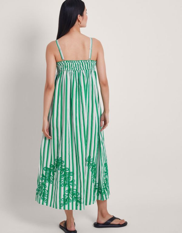 Monsoon Dorita Sleeveless Stripe Embroidered Midi Dress Green - Image 3