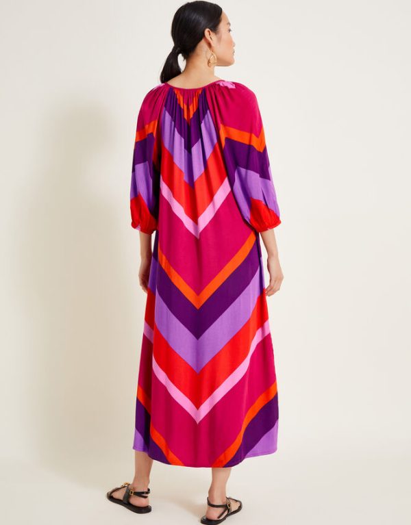 Monsoon Sonya Stripe Kaftan Dress Red - Image 4