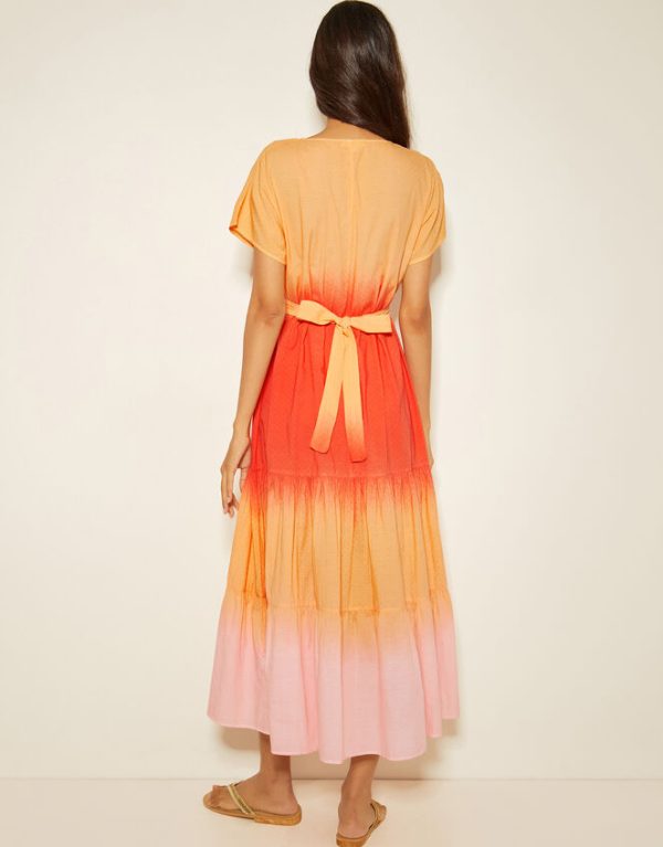 Monsoon Maya Dip Dye Tiered Midi Dress Orange - Image 4