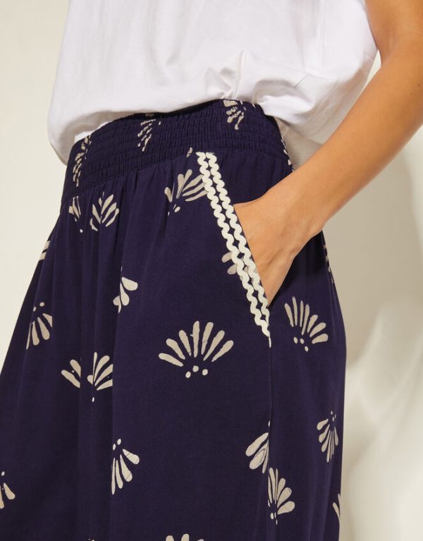 Monsoon Briana Print Wide Leg Trousers Blue - Image 4