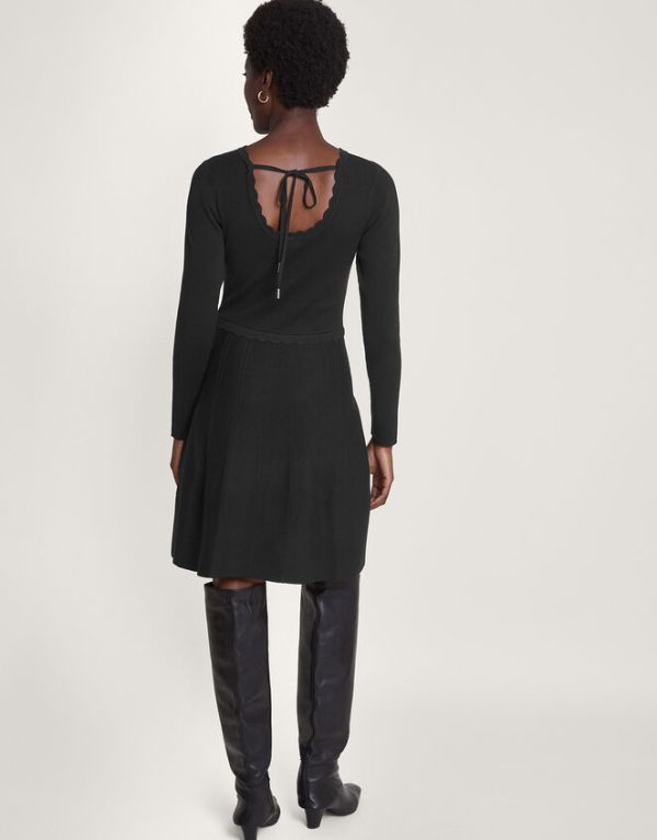 Monsoon Tie Back Scallop Neck Dress Black - Image 3