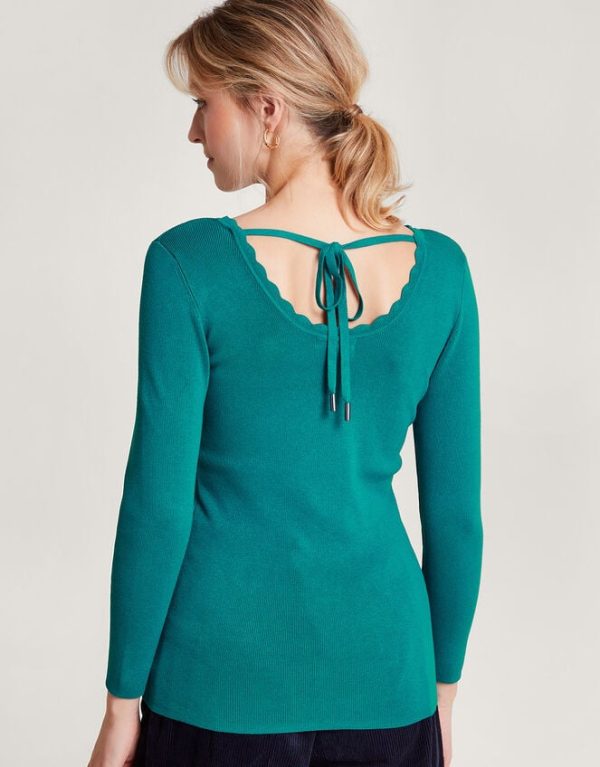 Monsoon Round Tie Back Scoop JumperTeal - Image 3