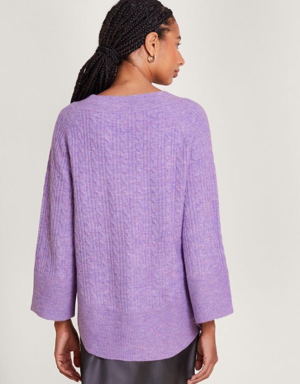 Monsoon V-Neck Cable Longline Jumper Purple - Image 3