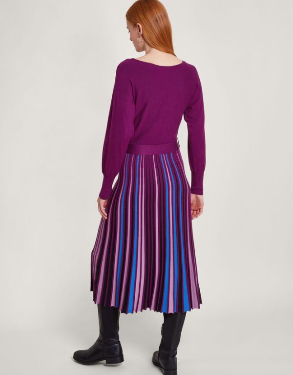 Monsoon Slash Neck Pleated Skirt Dress with LENZING™ ECOVERO™ Purple - Image 3