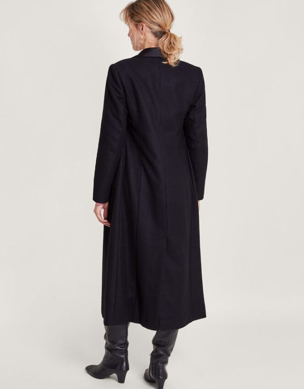 Monsoon Tallulah Wool-Rich Long Tuxedo CoatBlack - Image 3