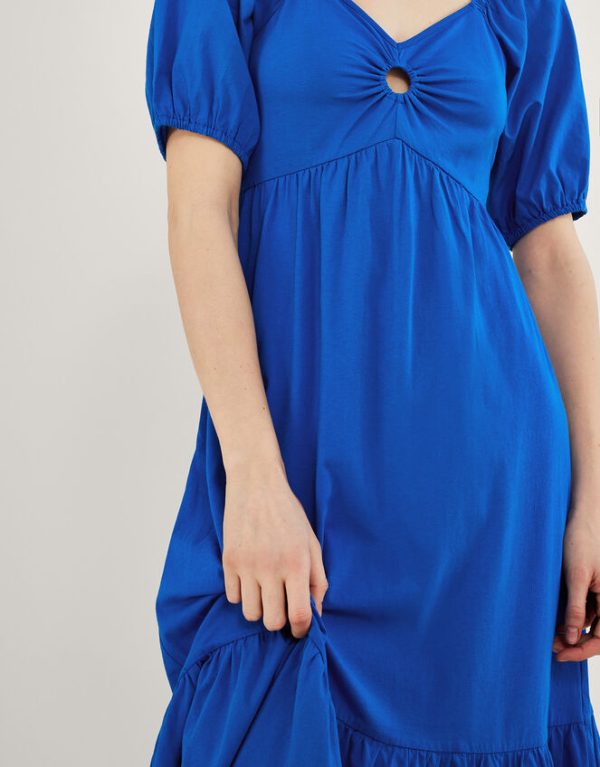 Monsoon Puff Sleeve O-Ring Detail Midi Dress Blue - Image 4