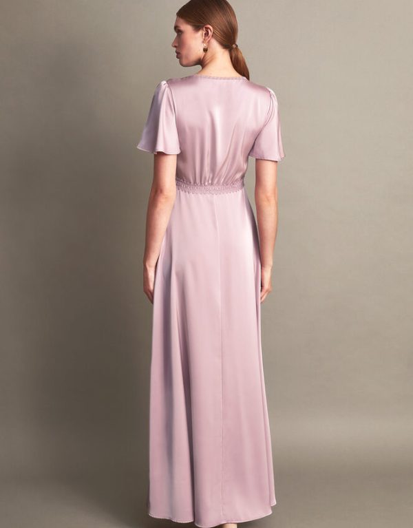 Monsoon Ivy Satin Maxi Dress Mink - Image 3