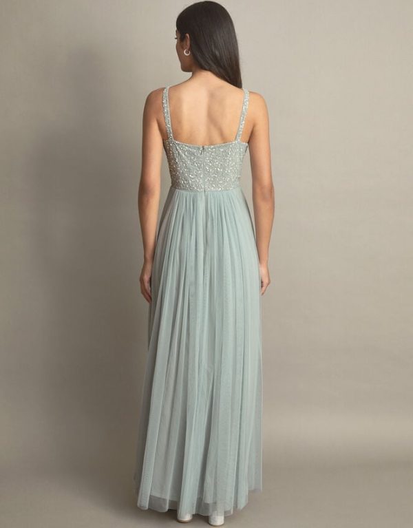 Monsoon Anne Mesh Maxi Dress Green - Image 3