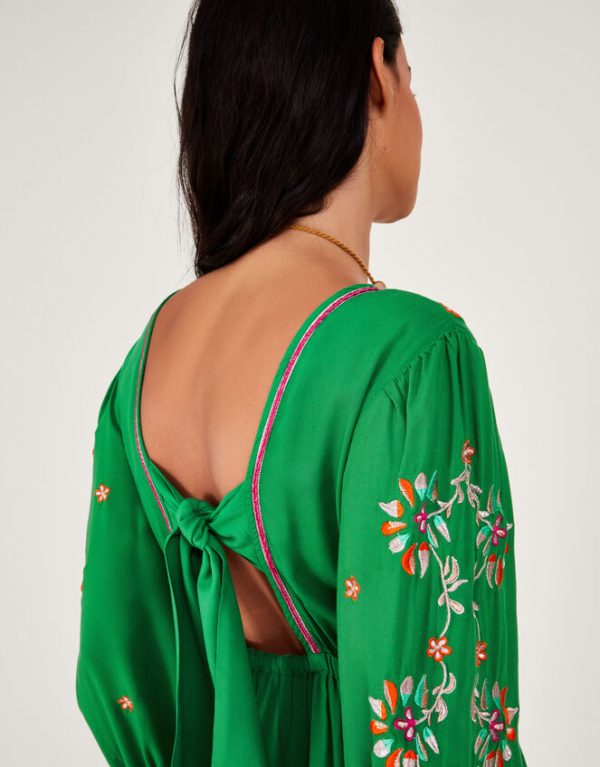 Monsoon Embroidered Maxi Kaftan Dress Green - Image 3