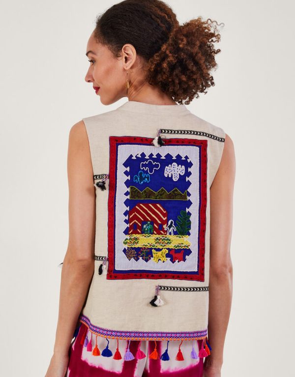 Monsoon Embroidered Statement Tassel Waistcoat - Image 3