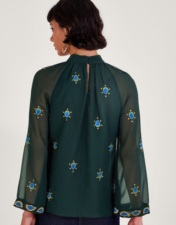 Monsoon Perla Peacock Embellished Blouse Green - Image 3