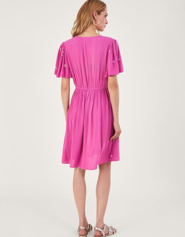 Monsoon Embroidered Crinkle Short Dress in LENZING™ ECOVERO™ Pink - Image 3