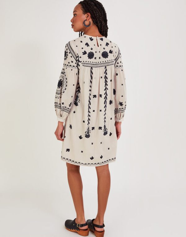 Monsoon Monochrome Floral Dress Ivory - Image 3