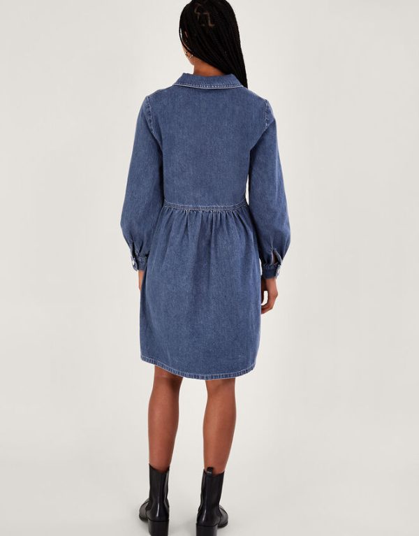 Monsoon Alana Shirt Zip Denim Dress Blue - Image 4