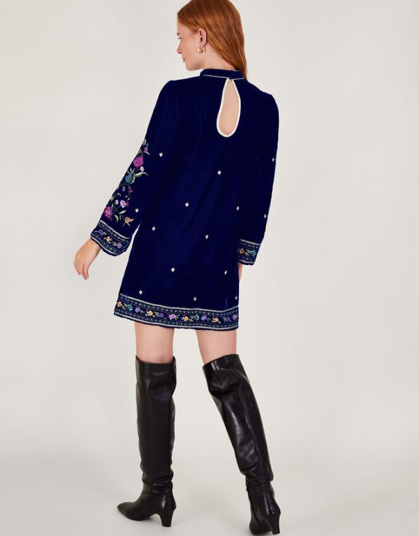 Monsoon Freya Embroidered Tunic Dress Blue - Image 3