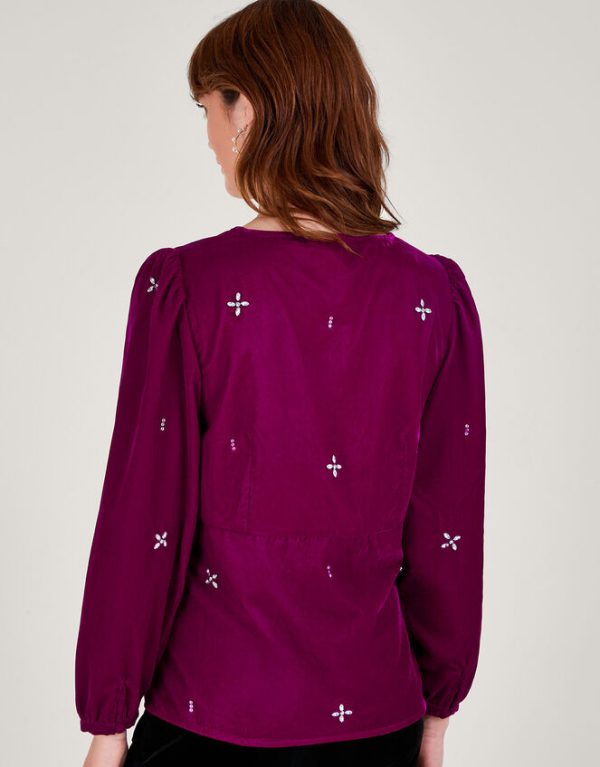 Monsoon Carola Embellished Velvet Blouse Pink - Image 3