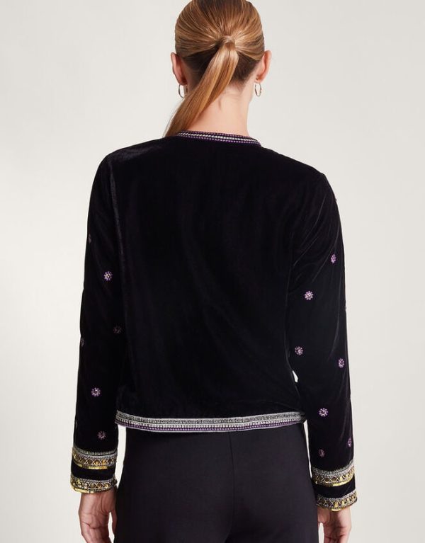 Monsoon Vera Embellished Velvet Jacket Black - Image 3