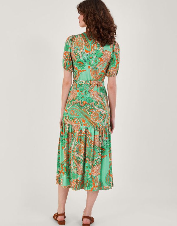 Monsoon Skye Scarf Print Dress Green - Image 3