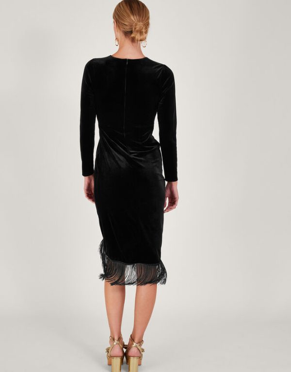 Monsoon Flossie Velvet Fringe Dress Black - Image 3