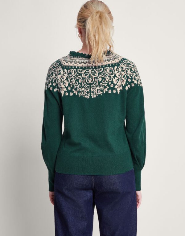 Monsoon Hope Fair Isle Cardigan Green - Image 3