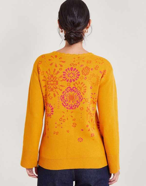 Monsoon Floral Embroidered Jumper Yellow - Image 3