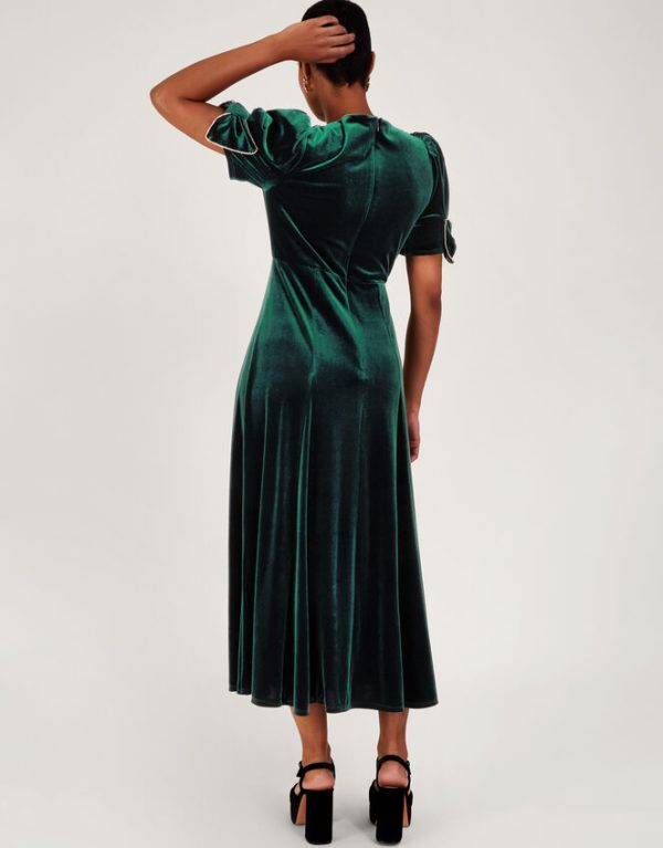 Monsoon Belle Velvet Bow Dress Green - Image 4