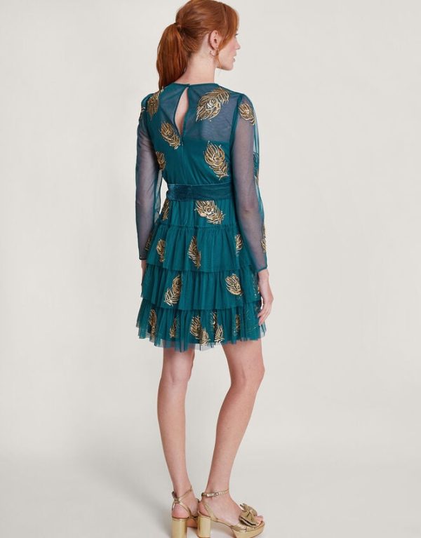 Monsoon Tally Embellished Tiered Dress Teal - Image 4