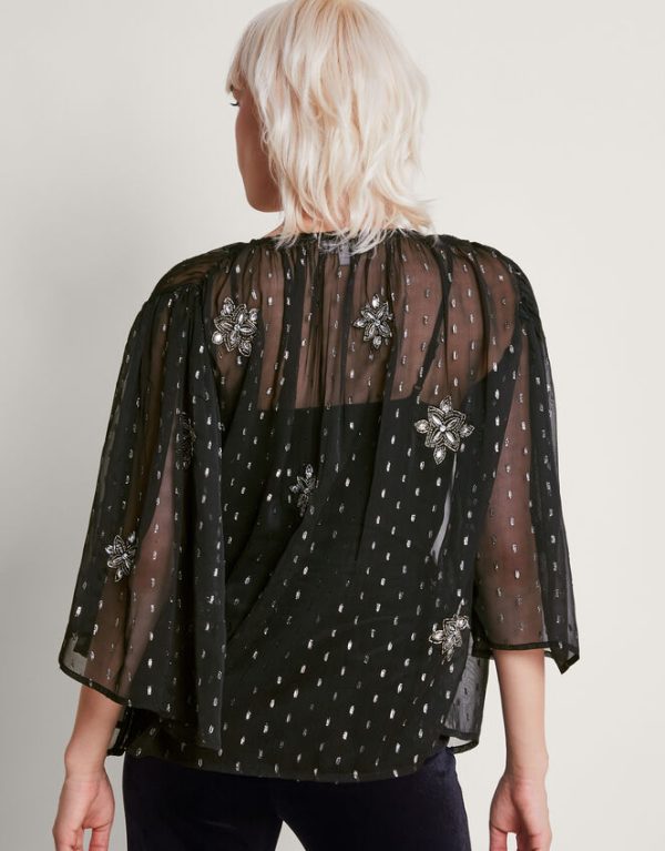 Monsoon Lydia Embellished Cape Blouse Black - Image 3