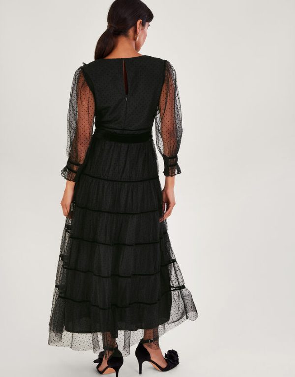 Monsoon Shayla Spot Tiered Dress Black - Image 3