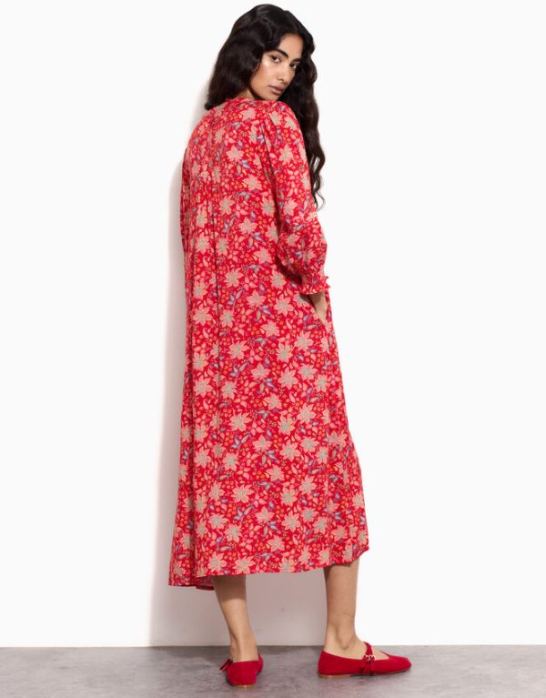 Monsoon East Pleat Floral Midi Dress Red - Image 5