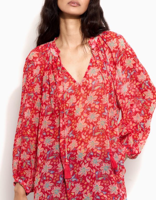 Monsoon East Floral Print Blouse Red - Image 4