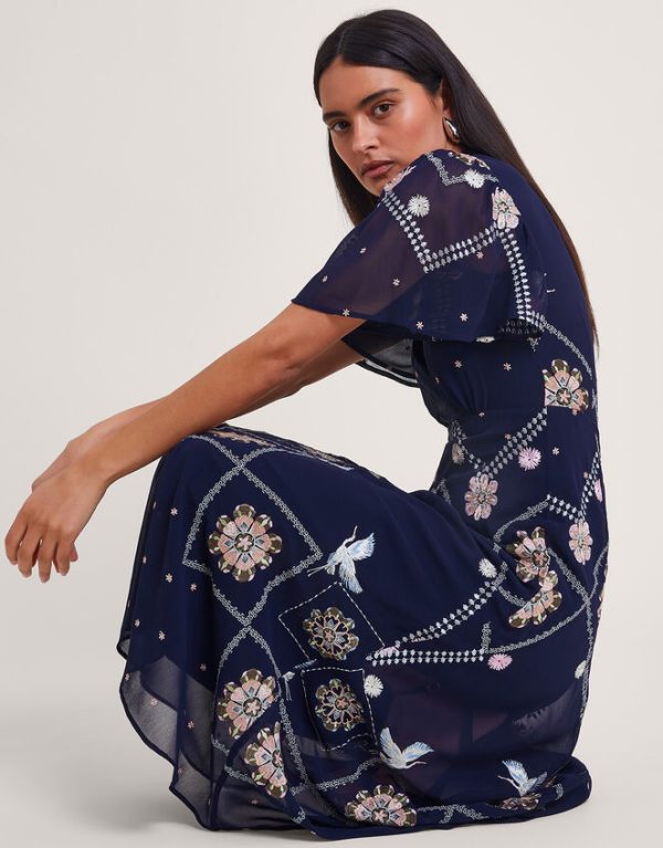 Monsoon Neela Embroidered Tea Dress Blue - Image 4