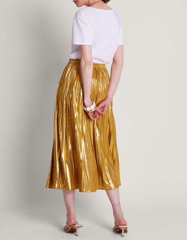 Monsoon Mia Pleated Midi Skirt Gold - Image 4