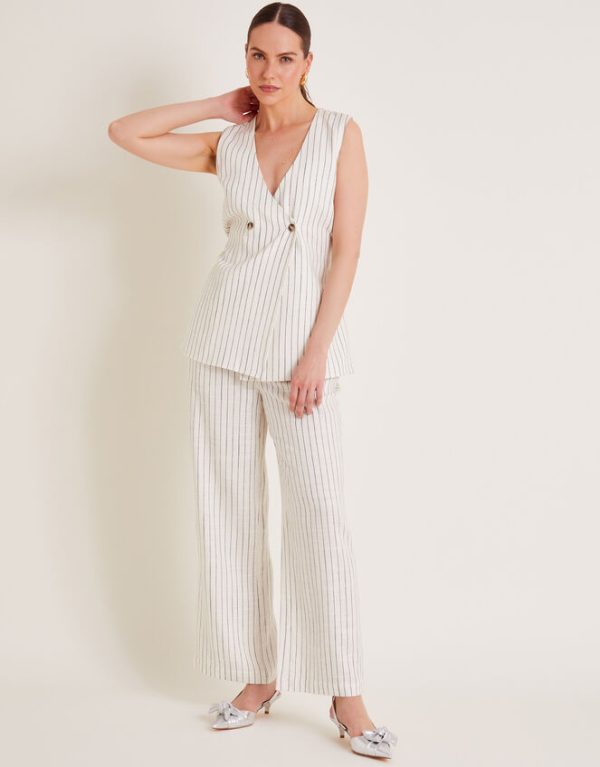 Monsoon Sara Stripe Trousers Ivory - Image 6