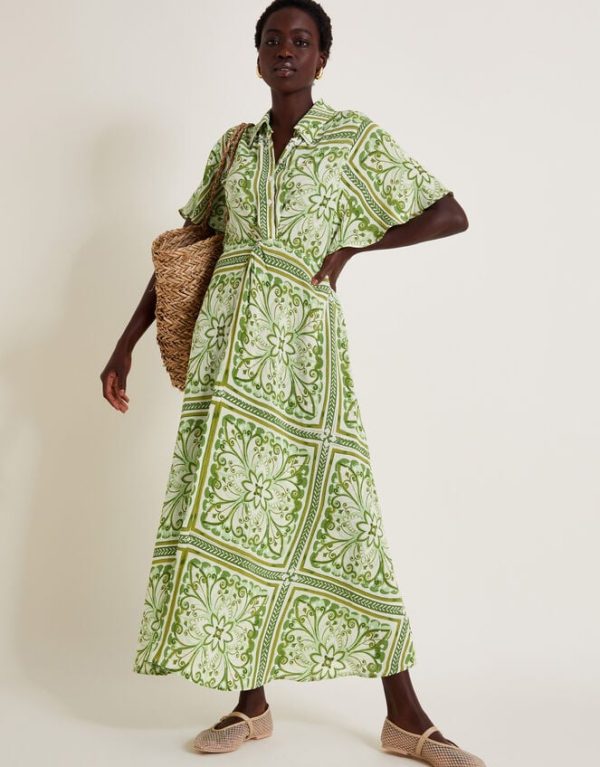 Monsoon Emilia Print Midi Shirt Dress Green - Image 5