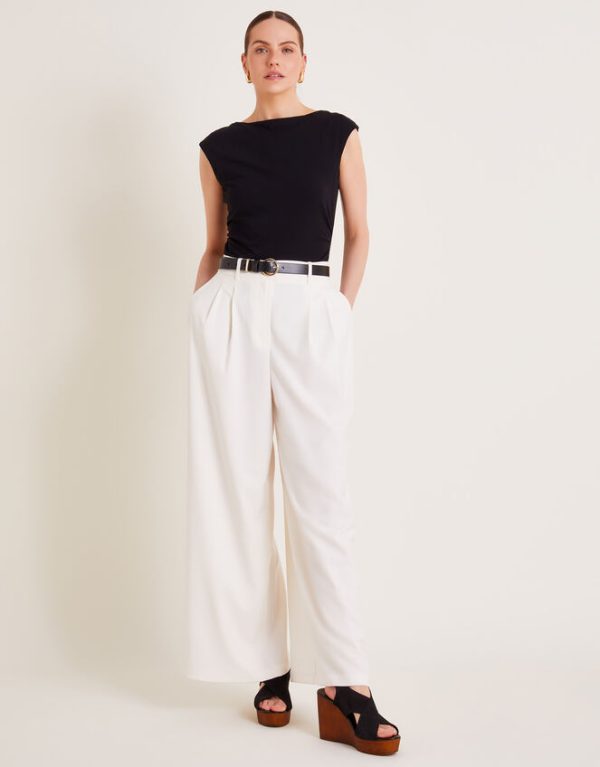 Monsoon Willow Wide Leg Trousers Ivory - Image 5