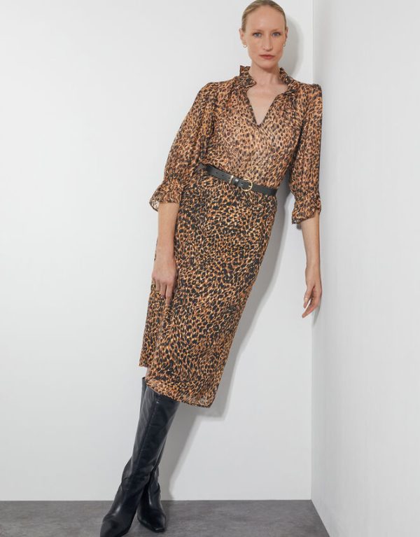 Monsoon Liza Leopard Print Midi Skirt Brown - Image 5