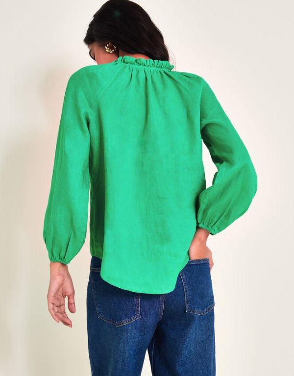 Monsoon Reine Frill Linen Blouse Green - Image 4