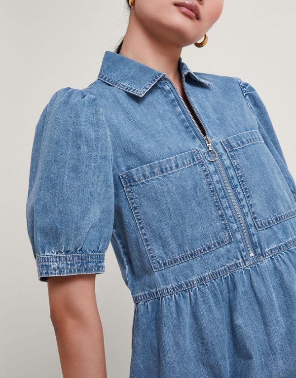 Monsoon Dress Adeena Denim Mini Dress Blue - Image 4