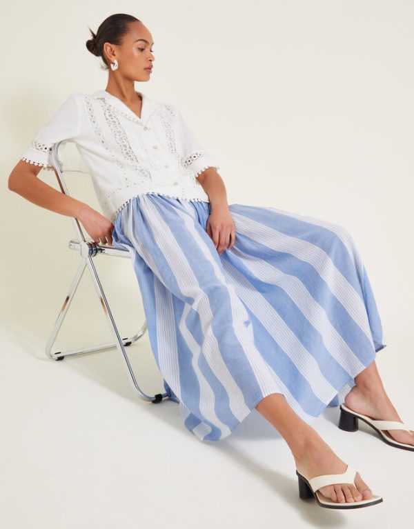 Monsoon Celia Stripe Skirt Blue - Image 6