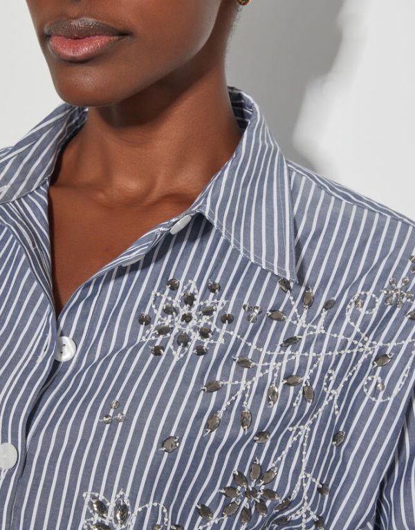 Monsoon Sherry Embroidered Stripe Shirt Blue - Image 5