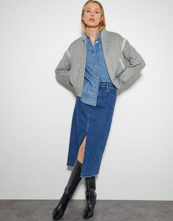 Monsoon Elodie Stitch Bomber Jacket Grey - Image 5