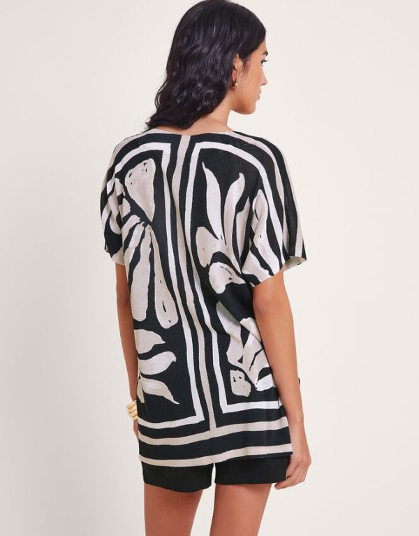 Monsoon Palm Print Knit Top Black - Image 4